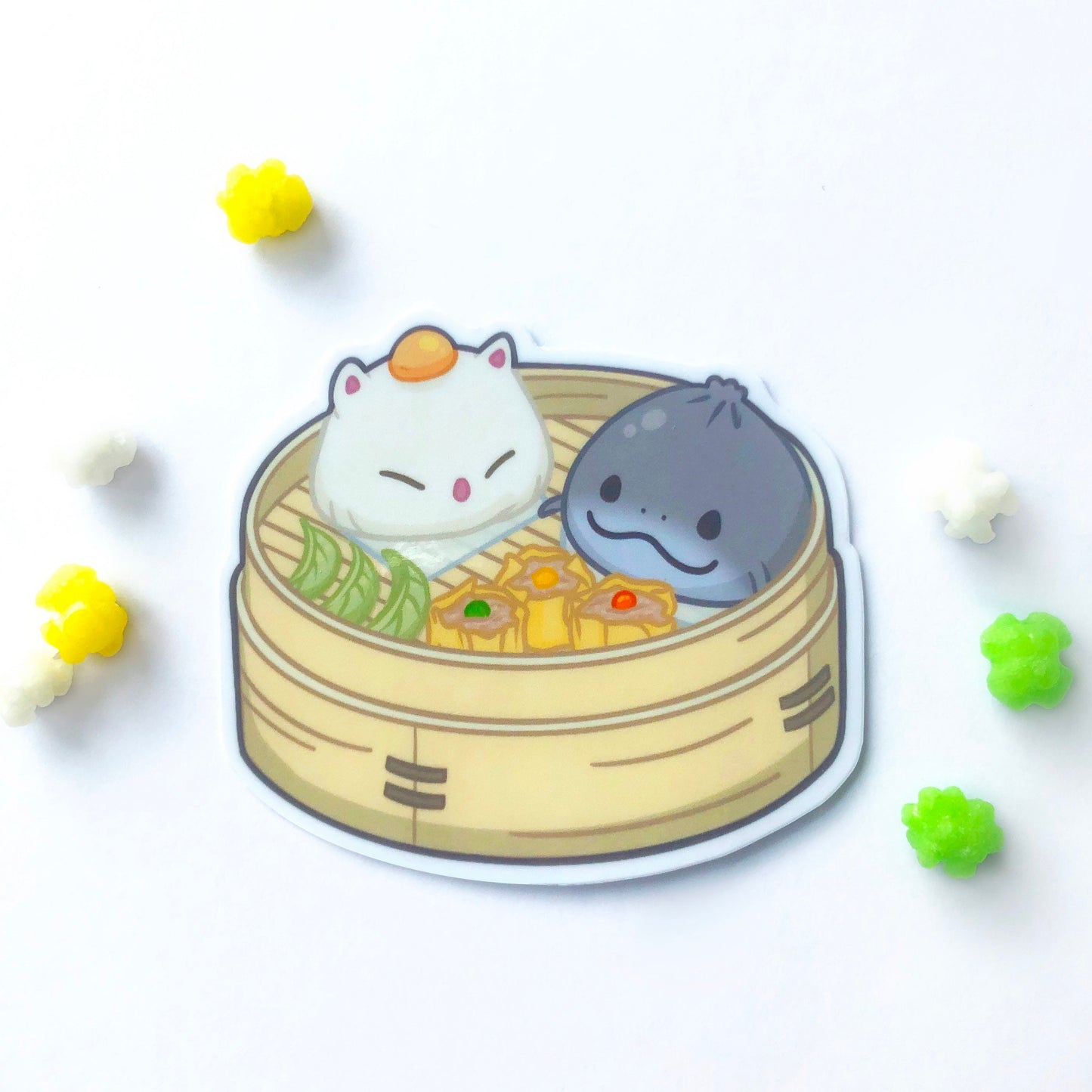 FFXIV Moogle & Namazu Buns Sticker | 2.5 inch | glossy vinyl