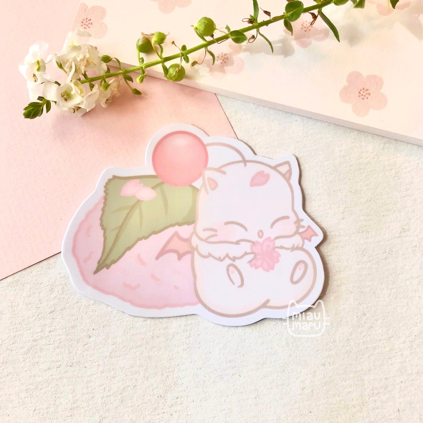 FFXIV Moogle Sakura Mochi Sticker | 2.5 inch | glossy vinyl